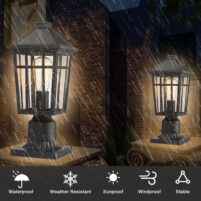 Darkaway Outdoor Post Lights Lamp Post Light Fixture, Waterproof Aluminum Housing with Glass, Fence Post Deck Lighting for Garden, Patio, Pathway (1 Pack, Black) - Image 2